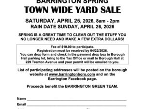 Town Wide Yard Sale – Saturday April 25, 8 am – 2 pm